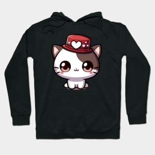 Charming Kawaii Valentine's Cat with Heart Top Hat Hoodie